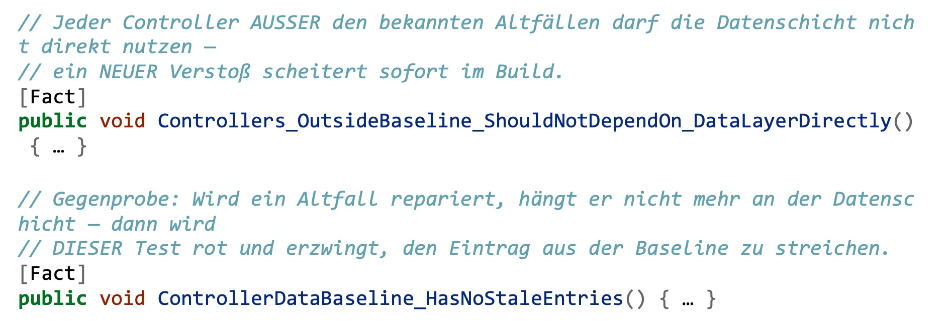 Code einer ArchUnit-Regel mit eingefrorener Baseline