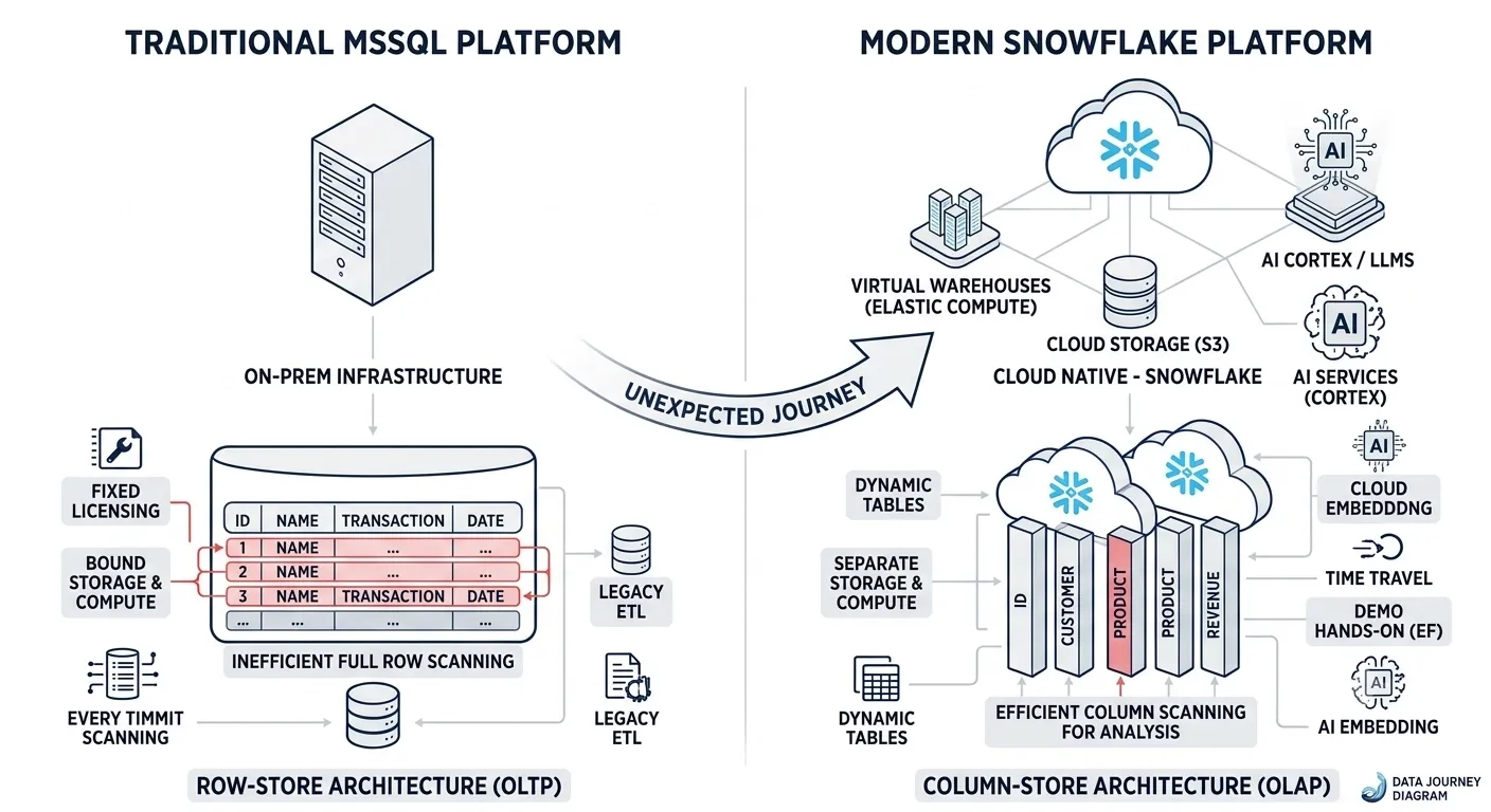 Gegenüberstellung der Architektur von Microsoft SQL Server und Snowflake